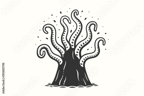 Sinister Alien Tentacle Monster Silhouette, Sci-Fi Horror Art, Vector Graphic