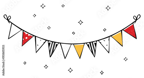 Colorful Hand-Drawn Party Bunting Garland with Sparkles
