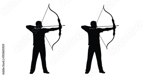 Two archers drawing bows with focused stances a striking silhouette