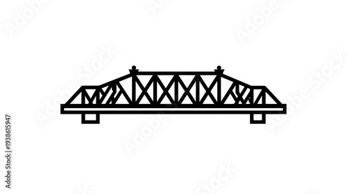 A monochrome illustration of a truss bridge design with detailed geometric shapes