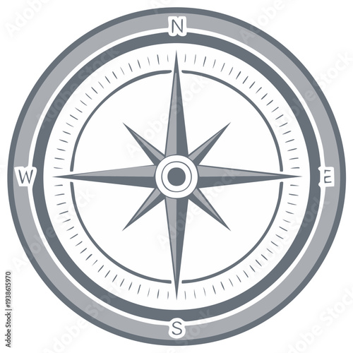 Classic nautical compass rose indicating direction with cardinal points North South East West