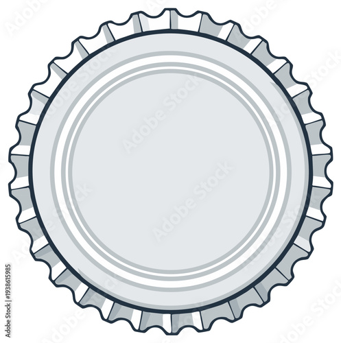 Plain silver metal bottle cap with serrated edges and concentric rings design