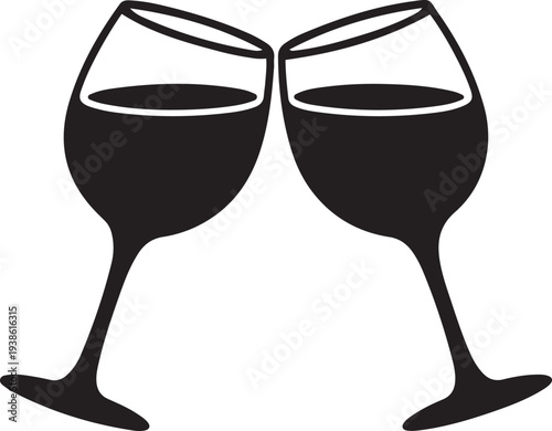 Clink glasses, black isolated silhouette. black vector