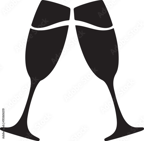 Clink glasses, black isolated silhouette. black vector