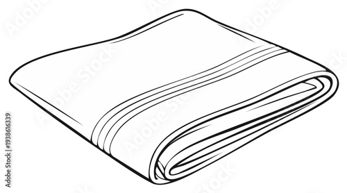 Folded towel with stripes simple black and white line art illustration