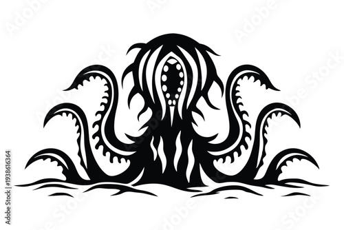 Creepy alien monster with tentacles in silhouette, dark and mysterious