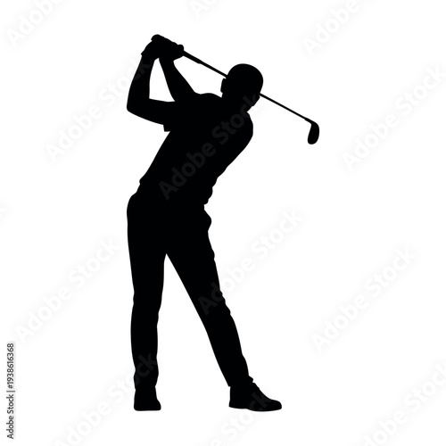 Silhouette of a male golfer swinging a club on a white background
