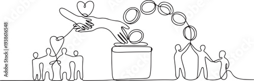 Charity and donation concept. Single line draw design vector graphic illustration. one line art icon drawing vector