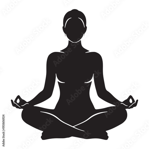 A serene woman in silhouette meditates peacefully in a lotus position