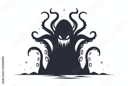 Ominous silhouette of an alien creature with writhing tentacles