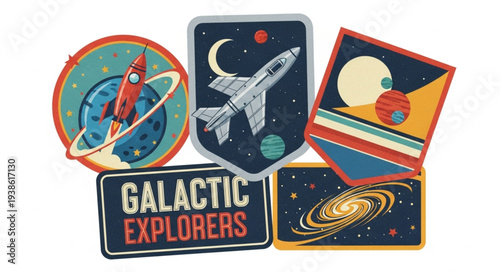 Collection of Retro Space Exploration Patches and Stickers.