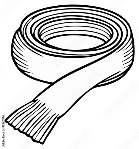 Coiled Fabric Belt Illustration, Fringed Trim, Woven Texture Accessory