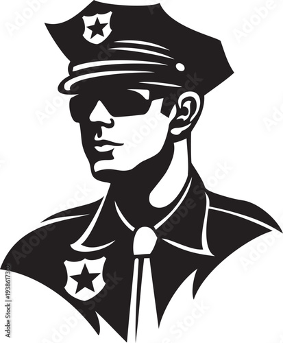 Policeman Portrait Vector – Law Enforcement Officer Character Illustration.