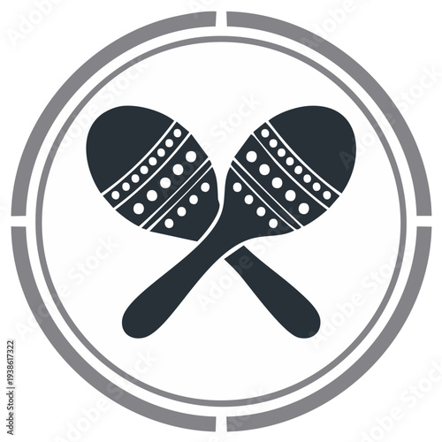 Crossed traditional maracas percussion instruments with decorative patterns in a graphic circular icon