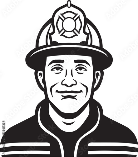 Firefighter Portrait Vector – Professional Fire Rescue Character Illustration.