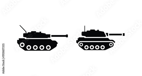 Two black tank icons displayed side by side a simple silhouette