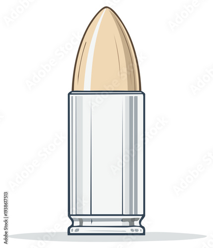 Single metallic bullet ammunition with a pointed projectile and cylindrical casing illustration