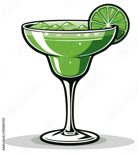Vibrant green margarita cocktail vector with fresh lime garnish illustration