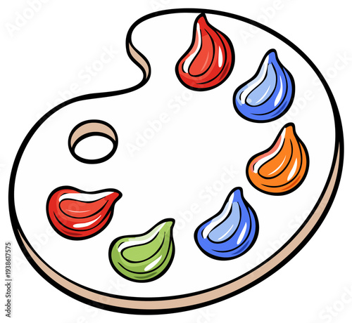 Artist Palette with Primary Color Paints for Creative Projects or Children's Designs