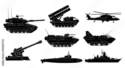 Collection of Military Vehicle Silhouettes.