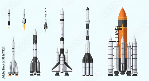 Collection of various rockets and spacecraft designs.