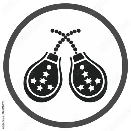 Castanets Icon: Pair of Black Castanets with Star Symbols in Circle