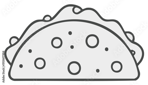 Simple line art illustration of a taco with cheese filling and toppings