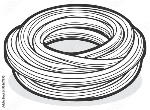 Tangled bundle of spaghetti noodles in a round nest formation illustration