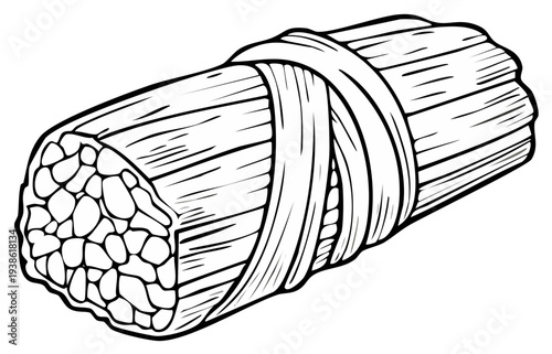 Single bundle of dried grass tied with string simple line art illustration