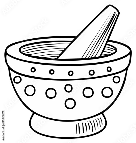 Mortar and Pestle Illustration, Grinding Spices, Cooking Preparation, Food Ingredient Preparation, Medical Mixture