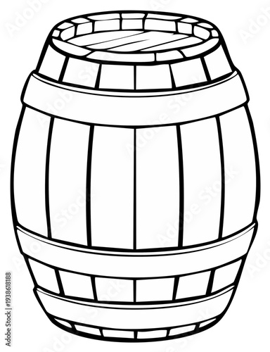 Classic Wooden Barrel Outline Illustration: Distillery, Storage, Rustic Decoration Element