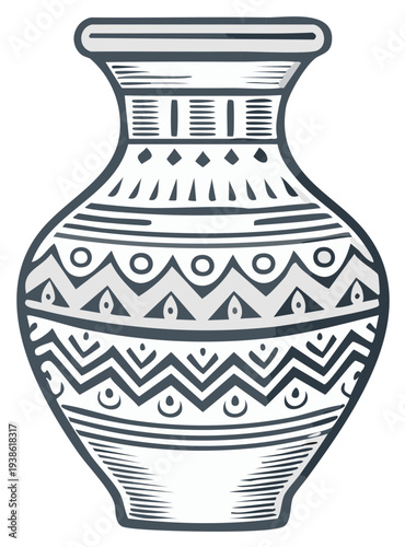 Ancient Ceramic Vase with Decorative Geometric Patterns and Tribal Motifs