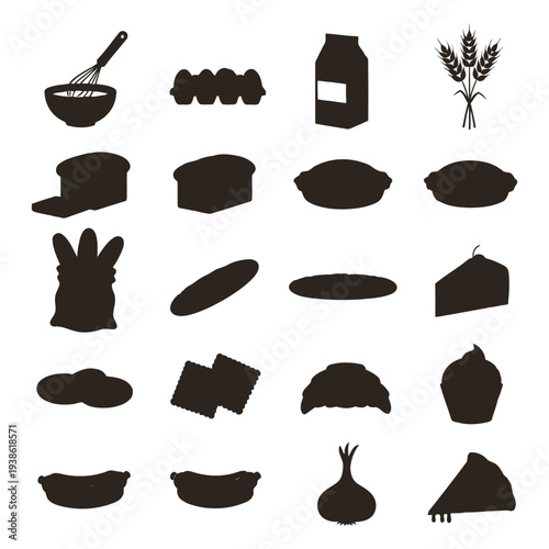 Collection of various food and kitchen utensil icons displayed together
