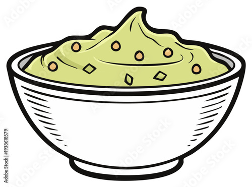 Delicious Green Guacamole Dip in a White Bowl With Texture Detail