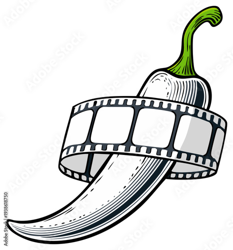 Film Industry Concept Graphic Pepper and Film Strip Movie Theme