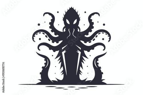 Photography Gargantuan alien monster silhouette with numerous tentacles, a space horror icon