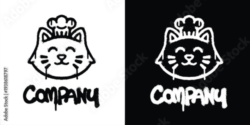 Graffiti cat chef logo vector design