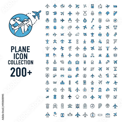 A vast collection of plane icons in various styles and designs on a clean background