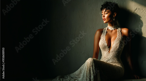 Moody Bridal Portrait in Lace Mermaid Gown