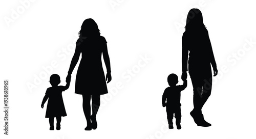 Mother and child walking holding hands a striking silhouette
