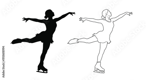 Figure skater in dynamic pose a striking black silhouette