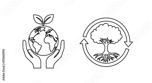 Hands holding earth and recycling tree a minimalist environmental concept silhouette