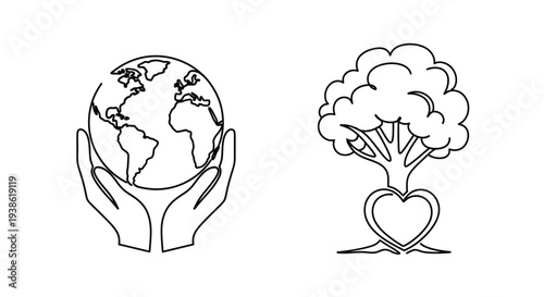 Hands cradling earth and tree with heart roots a striking silhouette