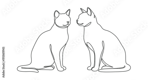 Two cats facing each other in continuous line drawing silhouette