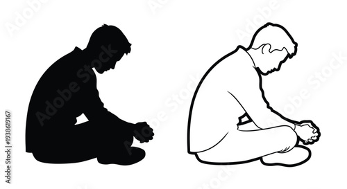 Two figures in a kneeling pose one a dark silhouette