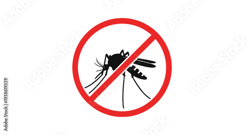 Prohibition sign featuring a mosquito with a red circle and diagonal line.