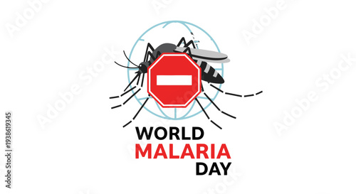 World Malaria Day awareness campaign graphic with mosquito illustration.