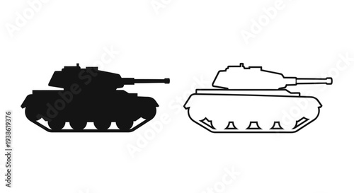 Two tank depictions one a striking black silhouette