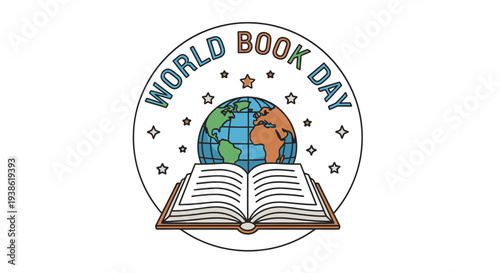 World Book Day celebration with open book and globe.
