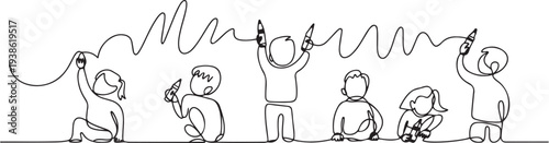 Continuous line of children scribbling on the wall. one line art icon drawing vector